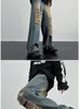 Jeans masculinos homens baggy desgastado borla estilo americano harajuku denim calças hip hop skate comprimento total personalidade outono