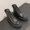 Leder-Schnürstiefel, 100 % echtes Leder, Damenstiefel, Stiefeletten, Lederstiefel, Damen-Luxus-Designer, Marke, Schuhfabrik, Schuhe, mit Box, Motorradstiefel, flach, Edelstahl