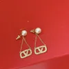 2023 earrings designer for women stud luxury gold heart shape pearl crystal gold double V letter 925s silver jewelry classic-1