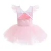 Robes de fille en bas âge filles manches paillettes Tulle volants robe de ballerine princesse danse fête deux pièces pour les enfants