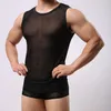 Men's T-Shirts Men Sexy Singlet Mesh Sheer Transparent Shirt Tops Underwear Exotic Sleepwear Net Tshirt Undershirts Brand194L