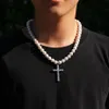 Hänge halsband europeiska amerikanska säljer som modeller enkelt kors 8-10 mm pärlhalsband hiphop trend män och kvinnor hänge ne321a