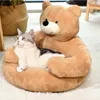 kennels pens Super Soft Dog Bed Cute Winter Warm Bear Hug Cat Sleeping Mat Semi-closed Puppy Kitten Plush Nest Cushion Dog Sofa Pet Supplies 231010