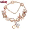 Seialoy Rose Gold Armband Armreifen Für Frauen Prinzessin Elch Perle GLÜCKLICH Charme Armbänder Schmuck Fit Mädchen Paar Freundschaft Schmuck Gi2960