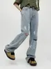 Jeans masculinos perna larga homens buraco solto estilo europeu retro lavado branqueado punk vintage diário hip-hop tornozelo comprimento lazer 2023