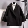 Mulheres misturas de lã moda casual senhoras casaco curto cor sólida solto cáqui lapela topo feminino cinto de lã jaqueta 231010