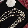 Chokers Camellia necklace multi-layer vintage pearl sweater chain 231010