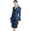 Office Lady Dress Suits Profesjonalne stroje 2 sztuki kontrastowy szal Lapel Blazer z topami i spódnicami