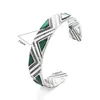 Bangle Stainless Steel Triangle Texture Bracelet For Women Men Luxury Green Turquoise Inlay Bangles Fashion Jewelry Gift