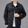 Giacche da uomo Uomo Giacca di jeans nera Streetwear Primavera Autunno Vintage Casual Maniche lunghe Top Moda Colletto rovesciato Cappotto allentato Jaqueta Jeans 231009