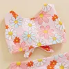 Zestawy odzieży Dziewczyny Toddler Summer 3pcs Sakodwara bez rękawów Bak Bake Tops Floral PP Shorts Hat