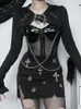 Women's Hoodies 2023 Gothic Dark Crop Jacket Women Y2k Punk Harajuku Grunge Chain Long Sleeve Hooded Pullover Emo Alternative Indie Clothes