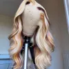 180 Densitet Blond Highlight Wig Human Hair Black Girl 613 HD Spets Frontal Perk 360 Full kroppsvågfärgade syntetiska peruker