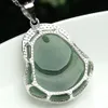 925 Pure Silver-Errusted Jade Buddha Pendant Natural A Goods Myanmar Oil Emerald Male Halsband Women 341C