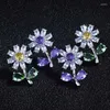 Orecchini a bottone Carino piccola margherita placcata in argento per le donne Brillano CZ Pietra Intarsio Orecchino penetrante Gioielli di moda Regalo per feste