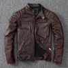 Men's Leather Faux Leather Vintage Yellow Brown Real Cowhide Genuine Leather Jacket Men Motorcycle Coat Mens Biker Clothes Spring Autumn Asian Size 6XL 231010