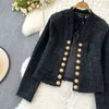 Outono e inverno europeu e americano moda tweed borla pele fino ajuste botão de metal cardigan casaco curto feminino jaqueta casual topo