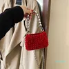 Kvällspåsar Kvinnor Crossbody Bag Autumn och Winter Hand-Crocheted Furry Mini Handhållen läppstift Satchel Purses