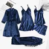 Sexy Pyjamas Pyjama Set Frauen Spitzenbesatz Satin Nachtwäsche Pour Femme Sommernachtwäsche mit Hosen Casual Home Wear Kimono Robe Kleid PJS 231010