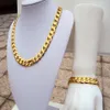 Schwerer Stempel 24k Gelb Echtgold GF Herrenarmband Halskette Kubanisches Kettenset Geburtstag 12MM breiterer Schmuck SETS SHIPP265Q
