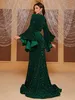 2023 Élégant vert mère de la mariée robes manches longues brillant bling appliques sirène robes de soirée formelles grande taille sur mesure robe de soirée occasion spéciale