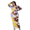 Plus Size Dresses Women's Dress Summer Milk Silk Fabric Temperature Commuting Sexy Nightclub Print Yellow Long Fashion Clothing