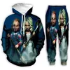 Whole--Neue Mode Männer Frauen Horrorfilm Chucky Sweatshirt Jogger Lustige 3D-Druck Unisex Hoodies Hosen J030209Q