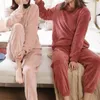 Dames nachtkleding 2 stks/set dames pyjama set losse effen kleur lange mouwen top elastische taille broek slapen gezellig dame nachtjapon voor thuis