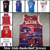 Men Kids 3 Allen Iverson Basketball Jersey Iverson Retro Blue White Red Vintage 1996-97 1999-00 2000-01 2002-03