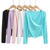 القمصان النسائية T Cross v الرقبة المرنة Slim Split Tee Tee Long Sleeve T-Shirt Base Top