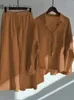 Women's Tracksuits Women's 2-piece Oversize Cotton Shirt Plus High Waist Slacks Suit Women's Suit Set of Two Fashion Pieces for Women's Tracksuit 231010