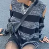 Women's Sweaters Musuos Women Sweater Fashion Vintage Grunge Pullovers Fall Spring Stripes Pattern Long Sleeve Cold Shoulder Ripped Knitting