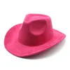 Cappello a cilindro in pelle scamosciata da donna da uomo Cappello a tesa larga in pesca con bordo arrotolato Cappello da cowboy in feltro Cappello Fedora semplice retrò da viaggio Cappello floscio da uomo