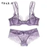 Ensemble de sous-vêtements de soutien-gorge creux en dentelle transparente ultra-mince ensemble de lingerie sexy femmes broderie grande taille ensembles de soutien-gorge et culotte violet Y20274T