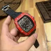 Richardmill Watches Automatic Mechanical Watch Milles Richar RM Personlig modemän kolfiber Red Tand Atmospheric Sports Unli