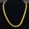 Hip Hop 24 Inches Mens Solid Rope Chain Necklace 18k Yellow Gold Filled Statement Knot Jewelry Gift 7mm Wide320P