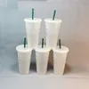 Reusable 24oz/710ml Starbucks Mug Classic Clear Cup Color Straw Cup Plastic Lid Straw Cups