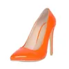 Jurk Schoenen Dames Pompen Puntschoen Slip Op Lakleer Hoge Hakken Vrouw Dames Mode Oranje Dunne Hak Zapatos Mujer Plus Size