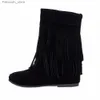 ブーツ真新しい品質冬のファッション女性メッドカーフウェッジフリンジブーツブラックグレーベージュレディタッセルシューズAH123プラスビッグサイズ32 43 Q231010