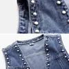 Gilets pour femmes mode Rivet Denim gilet vêtements de rue col en v 2023 été Chic gilet jean haut poche sans manches veste