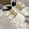 Women's Fur Half Support Shoes Autumn and Winter Rabbit Hair Baotou Slippers Wearing Round Toe Thick Heels Cotton High