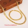Womens Mens Chain 14K Golden GF Chain Curb Link Yellow Solid Gold Filled Necklace 600mm Bracelet 210mm 7MM Chain Jewelry sets218U