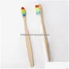 Disposable Toothbrushes Bamboo Toothbrush Soft Bristle Brush Natural Rainbow Color Oral Care El Disposable Home Bath Supplies Hhaa816 Dhqnd