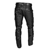 Calças masculinas homem retro couro motocicleta rua outono inverno punk goth magro casual calças compridas pantalon homme3323