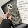 휴대폰 케이스 럭셔리 전기 가로 사상 3D 심장 물 리플 케이스 14 13 12 11 15 프로 최대 최대 소프트 실리콘 충격 방지 231010