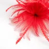 Broches vermelhos fascinator, grampo de cabelo para mulheres, cocar com penas, flor, broche, acessórios de plumagem para mulheres