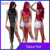 Damen-T-Shirts, 10 Stück, Sommer, gestrickt, ärmellos, mit Kapuze, Weste, sexy, durchsichtig, Top, Y2k-T-Shirt, T-Shirts, Damen, lässig, Streetwear, Großhandel