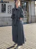 Мужские куртки Lautaro, весенне-осенний длинный струящийся оверсайз, повседневный плащ для женщин, двубортный свободный Тренч с поясом, корейская мода 231009