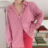 Kvinnors blusar Alien Kitty Summer Sunscreen Shirts Women Stripes Midlängd Loose 2023 ol Full Sleeve Chic Thin Office Wear Lady Tops