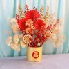 Decorative Flowers 2pcs Gold System Simulation Year's Blessing Barrel Flower Arrangement Fake Leaves